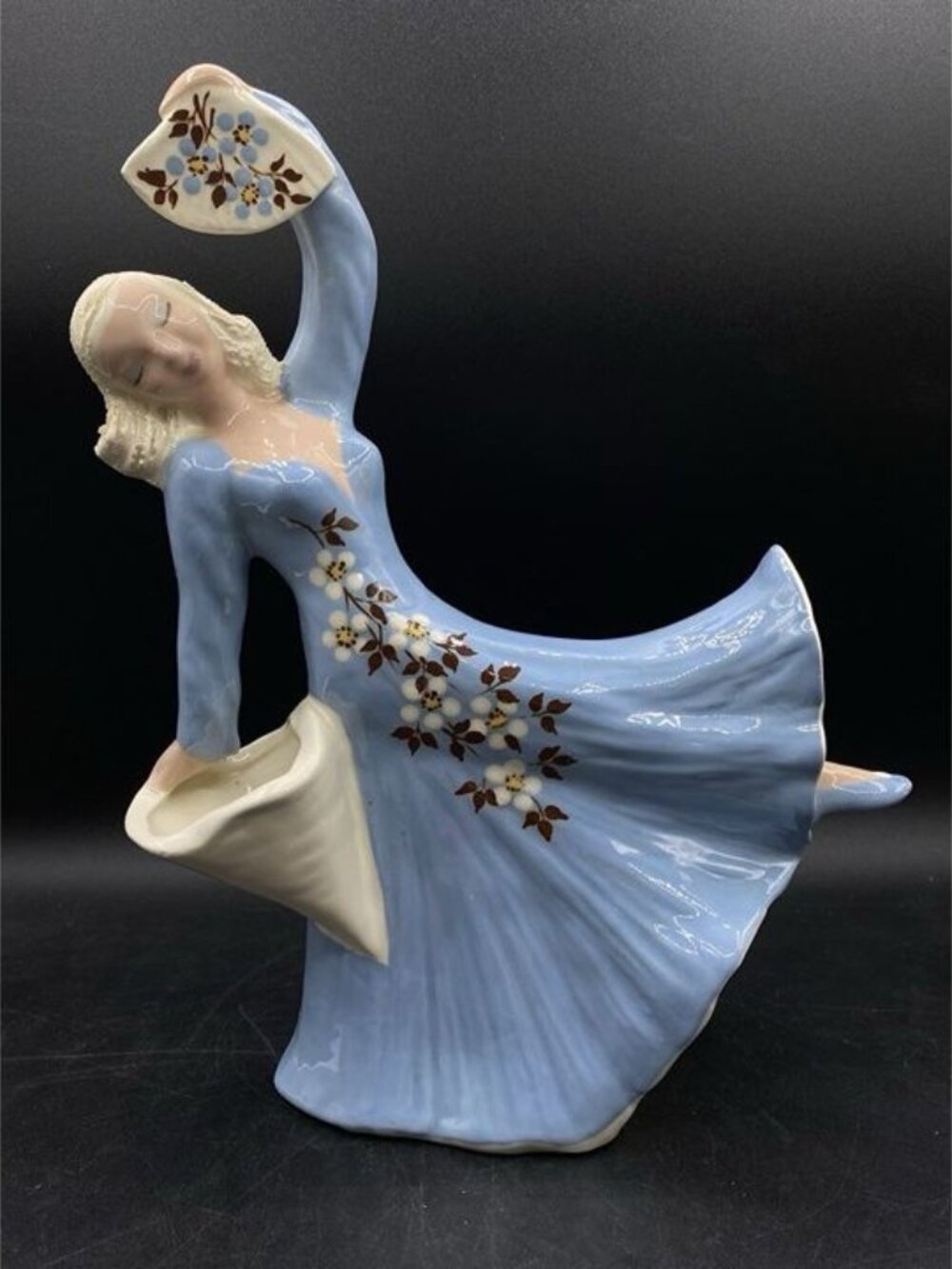 Hedi Schoop Lady Figurine Fan Flower Holder Vase Planter 12.5” Hollywood CA